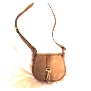 Brown leather and suede crossbody purse